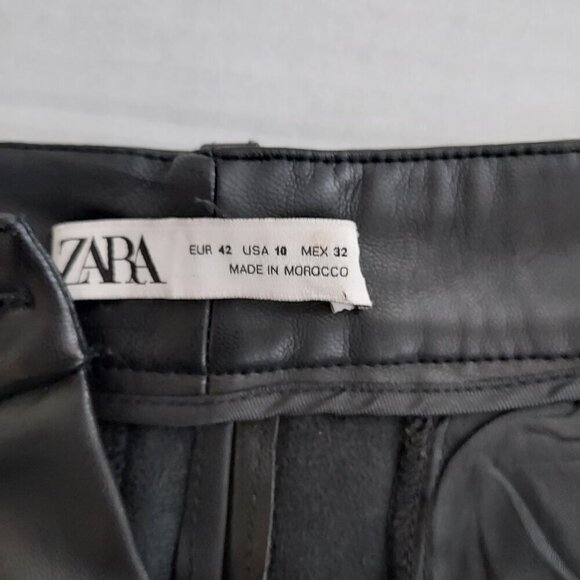 Zara Faux Leather Straight Leg Black Pants Size 10 - Picture 6 of 10